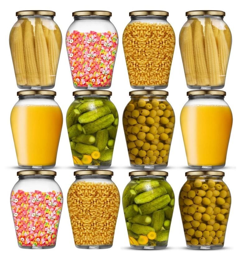 Glassbunny Big Pot Kitchen Storage Glass Jars & Containers for Kitchen Storage with Airtight Golden Metal Lid 1000ML Pack of 12
