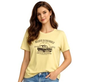 London Hills Women’s Loose Fit Graphic Printed T-Shirt | Soft Cotton Blend Fabric | Round Neck Half Sleeve Casual Top, Travel & College