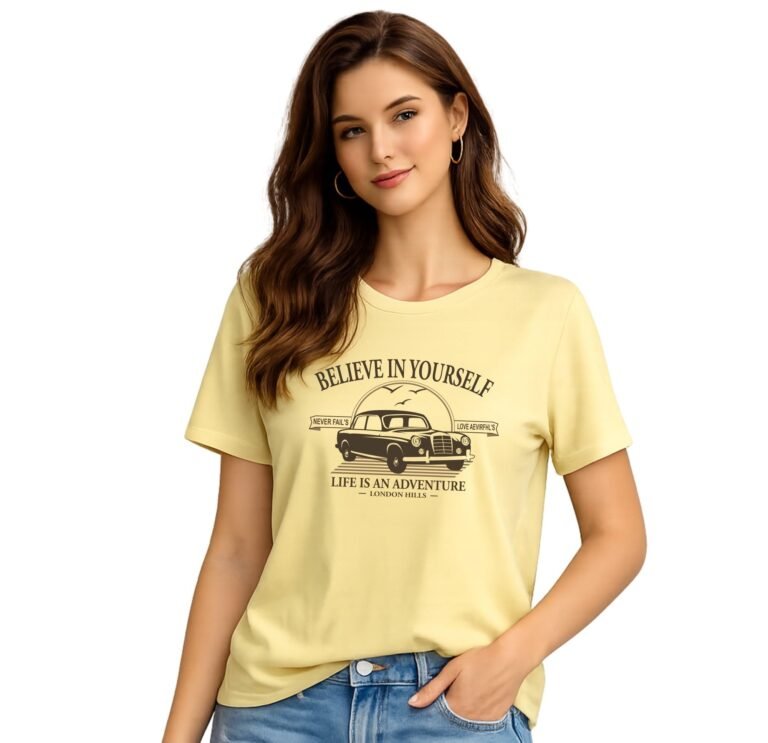 London Hills Women’s Loose Fit Graphic Printed T-Shirt | Soft Cotton Blend Fabric | Round Neck Half Sleeve Casual Top, Travel & College