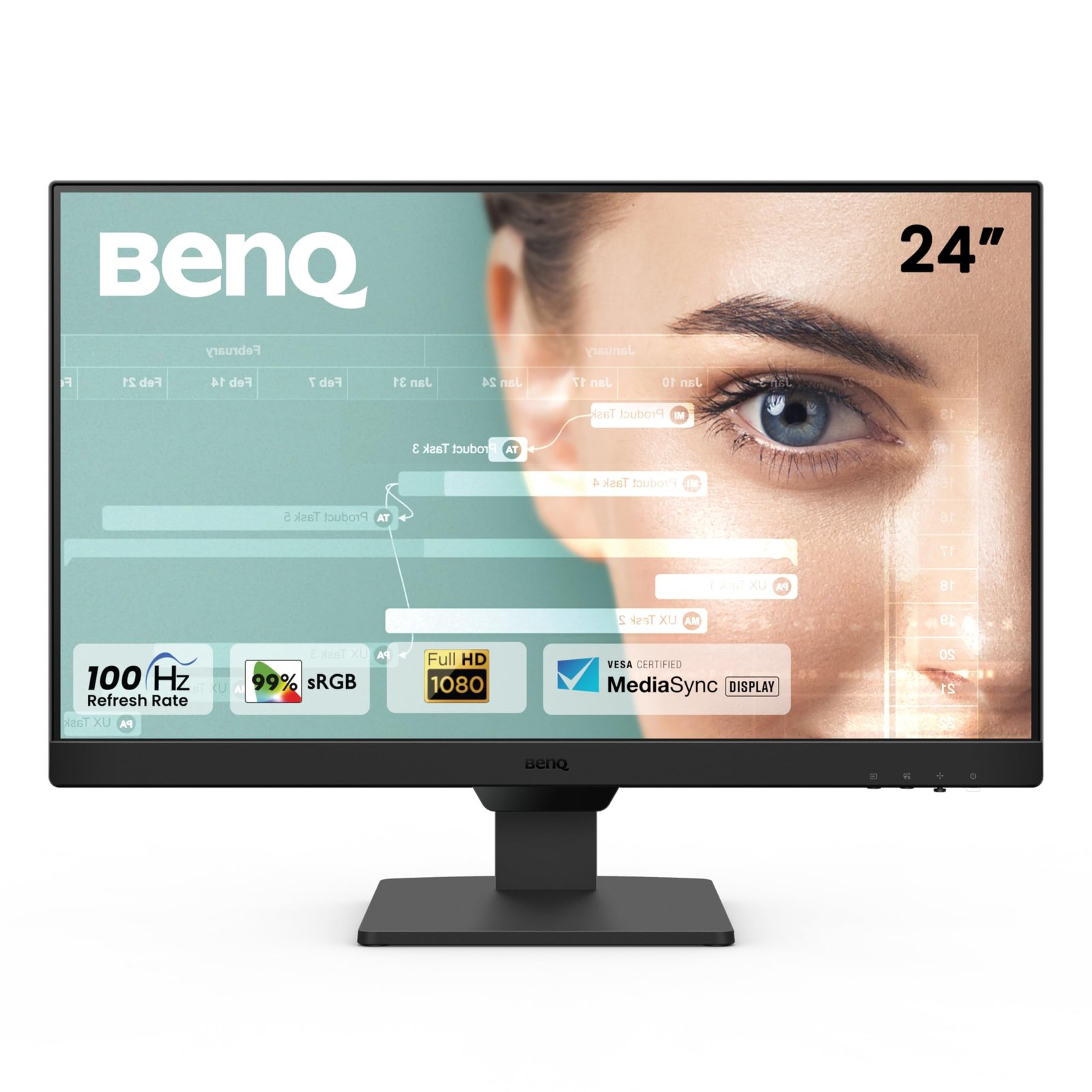 BenQ GW2490 24″ (60.96 cm) 1920x1080p FHD IPS Monitor| 100Hz|99% sRGB|Eye-careU|Dual HDMI|Display Port|Bezel-Less|Eyesafe|VESA MediaSync|B.I.|Low Blue Light+| Speakers|VESA Wall mountable(Black)