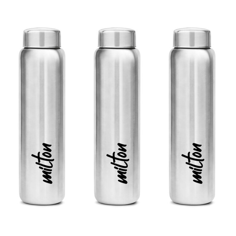 MILTON Aqua 1000 Stainless Steel Water Bottle 920 ml, Set of 3, Single Walled, ISI Certified I Leak Proof Lid, Rust Proof I For School, Office, Gym I Silver