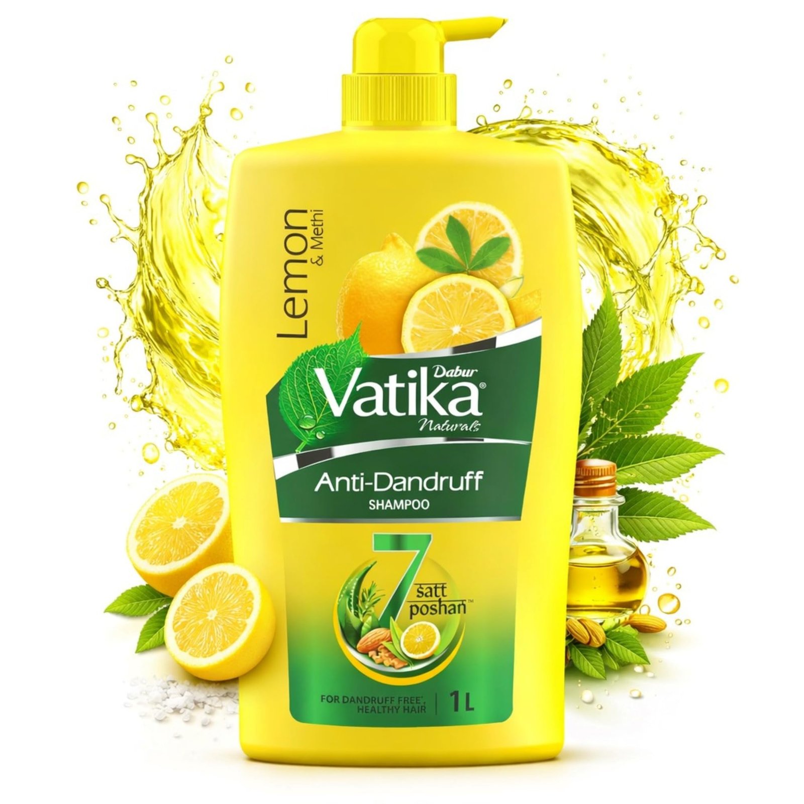 Dabur Vatika Lemon Anti-Dandruff Shampoo – 1 L | Reduces Dandruff from 1st Wash | Moisturises Scalp | Provides Gentle Cleansing, Conditioning & Nourishment to Hair