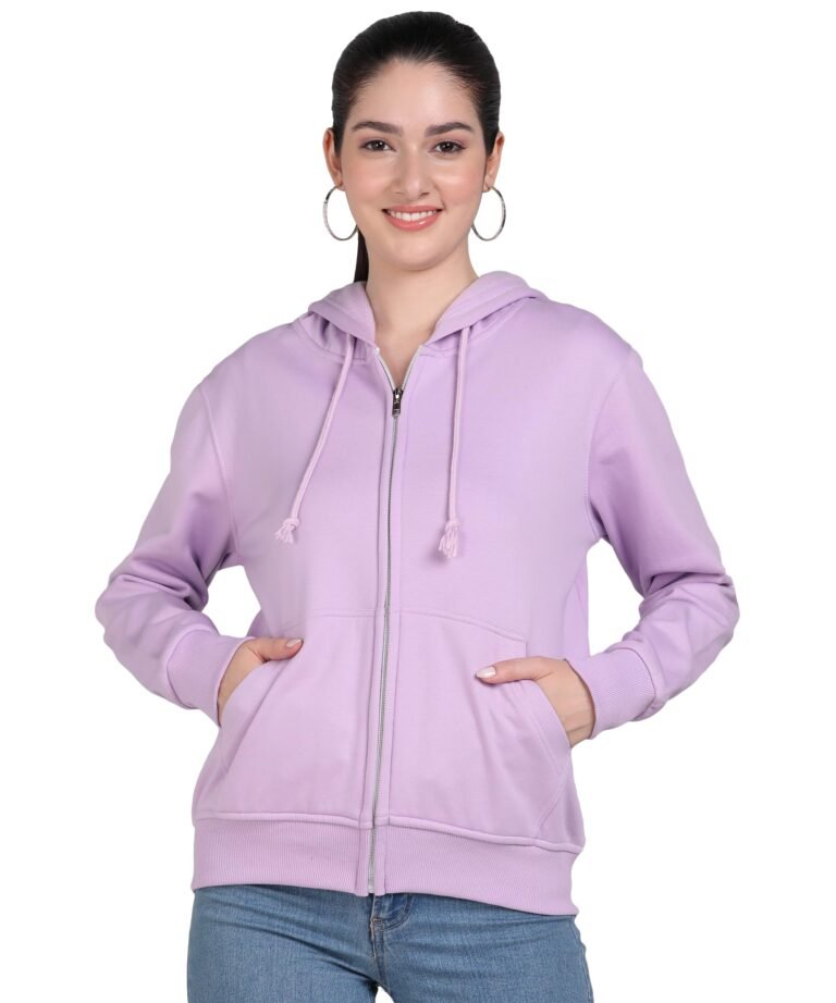 Alan Jones Clothing Women’s Solid Zipper Hooded Sweatshirt | Front Zip, Ribbed Hem, Lined Hood, Casual Winter Wear | Front Zip, Lined Hood, Ribbed Hem, Casual Winter Wear