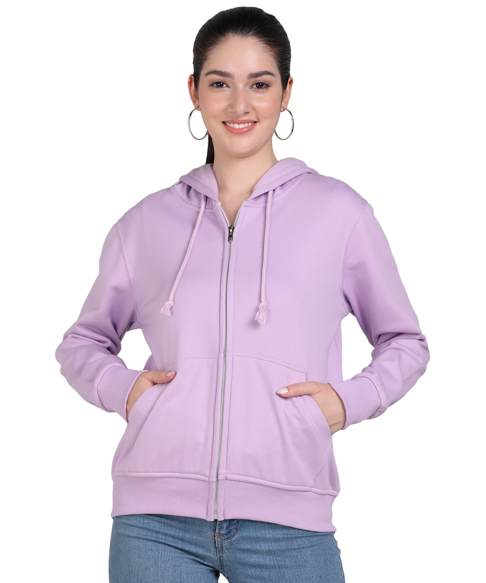 Alan Jones Clothing Women’s Solid Zipper Hooded Sweatshirt | Front Zip, Ribbed Hem, Lined Hood, Casual Winter Wear | Front Zip, Lined Hood, Ribbed Hem, Casual Winter Wear