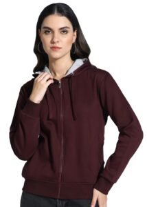 Alan Jones Clothing Women’s Solid Zipper Hooded Sweatshirt | Front Zip, Ribbed Hem, Lined Hood, Casual Winter Wear | Front Zip, Lined Hood, Ribbed Hem, Casual Winter Wear