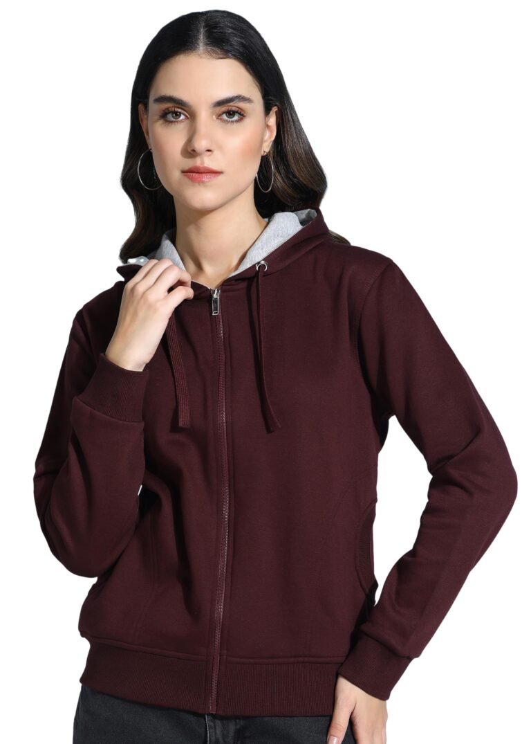 Alan Jones Clothing Women’s Solid Zipper Hooded Sweatshirt | Front Zip, Ribbed Hem, Lined Hood, Casual Winter Wear | Front Zip, Lined Hood, Ribbed Hem, Casual Winter Wear