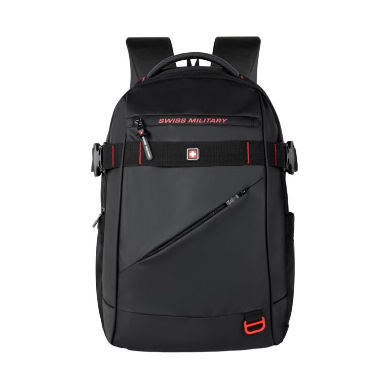 SWISS MILITARY 30L Laptop Travel Backpack for 15.6 Inch Laptop, Unisex Office & College Bag with Luggage Strap, Anti-Theft Pocket, Detachable Key Ring & Expandable Bottle Pocket Black