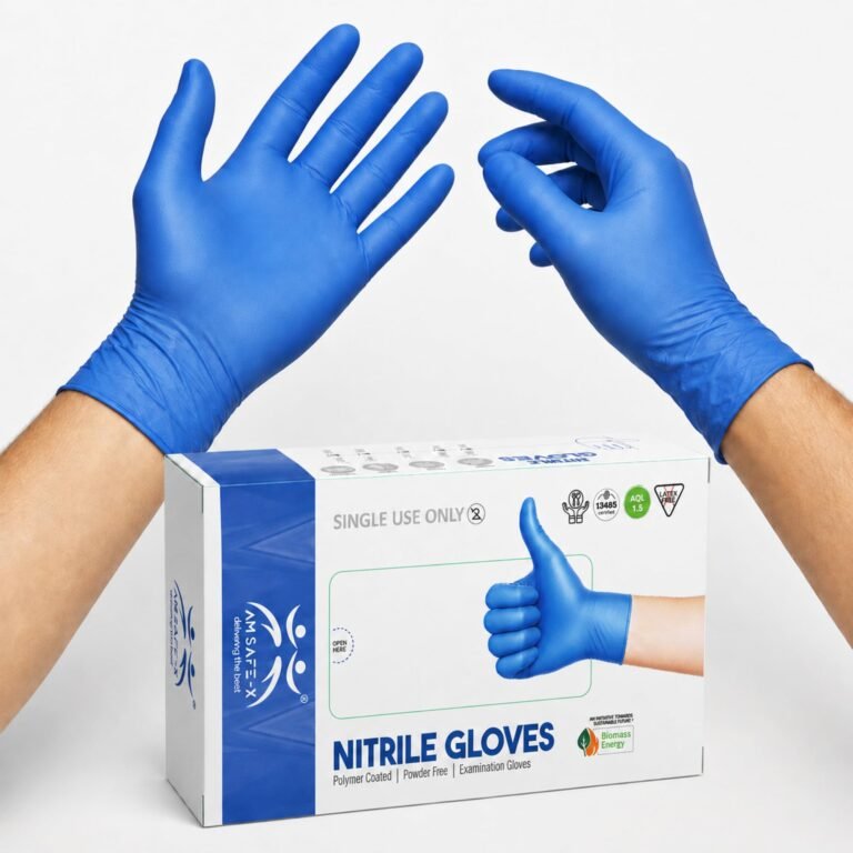 AM Safe X Powder Free Blue Nitrile Gloves for Hands 100pcs | Food Grade Heavy Duty Disposable Multipurpose Gloves | Single Use | Cleaning, Kitchen, Tattoo, Salon, Automotive & Examination Gloves Large