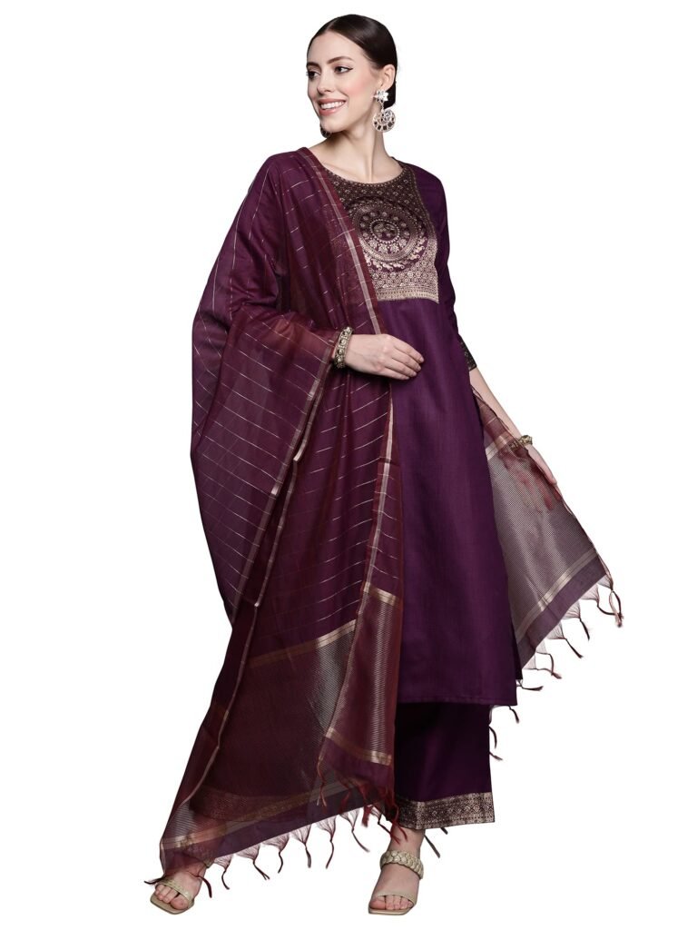 INDO ERA Women’s Straight Cotton Kurta Palazzo with Dupatta Set | Cotton kurta sets for women