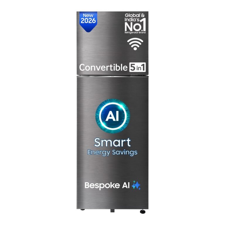 Samsung 350 L, 3 Star, Convertible 5-in-1, Digital Inverter, Frost Free Double Door, WiFi Bespoke AI Refrigerator (RT38HG5A23BXHL, Luxe Black, 2026 Model)