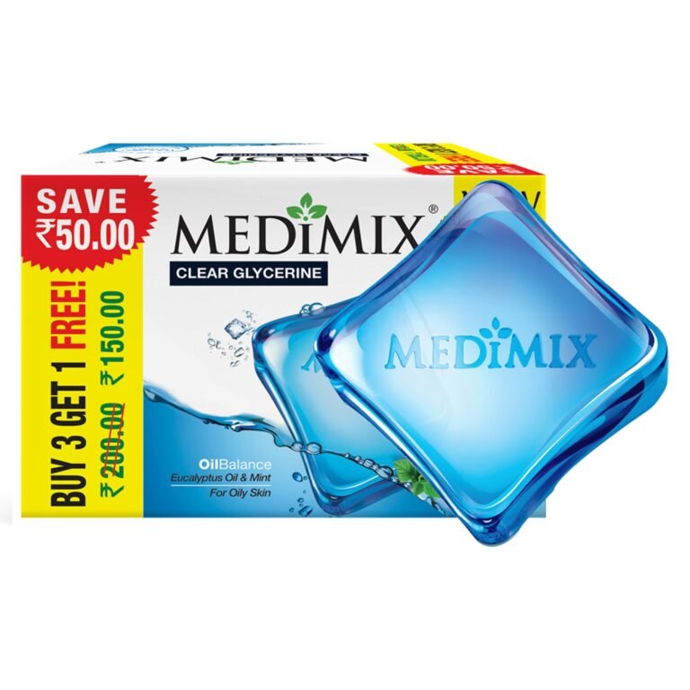 Medimix Clear Glycerine Bathing Bar Soap for Dry Skin 100g (3 + 1 Combo Pack) | Infused with Lakshadi Oil & Aloe Vera | Effective for Dry Skin