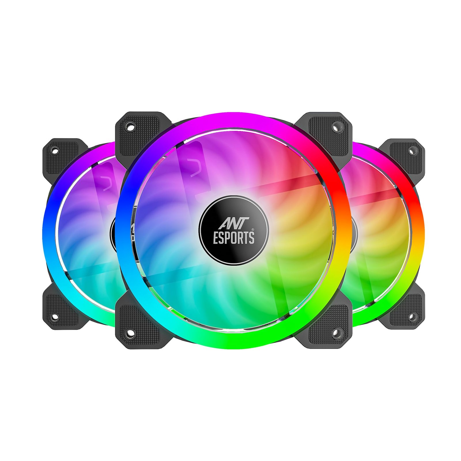 Ant Esports Superflow 120mm 3 IN 1 ARGB Three Dual-Sided ARGB ring light PWM Case Fan Kit – Black, 45.3 CFM Airflow, 1500 RPM