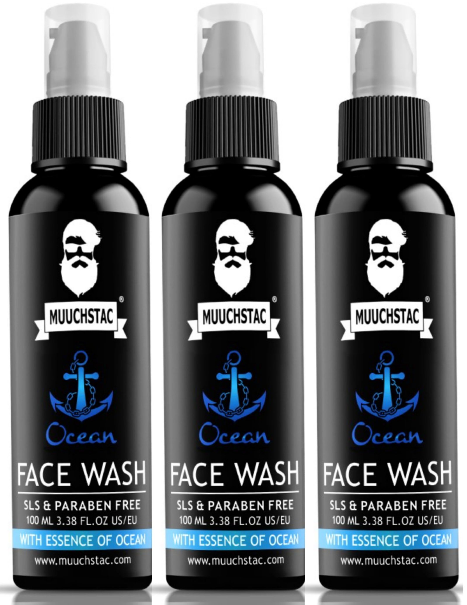 Muuchstac Ocean Face Wash for Men | Fight Acne & Pimples, Brighten Skin, Clears Dirt, Oil Control, Refreshing Feel – Multi-Action Formula (3×100 ml)
