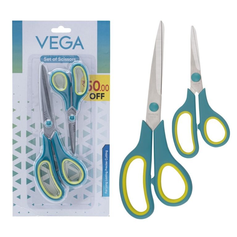 Vega General Scissor Set of 2 – Stainless Steel Blades Multipurpose Scissor for Home, Office, School, Sewing & Craft Use, Sharp Blades, Long-Lasting Sharpness, Comfortable Grip, (GCSS-01)