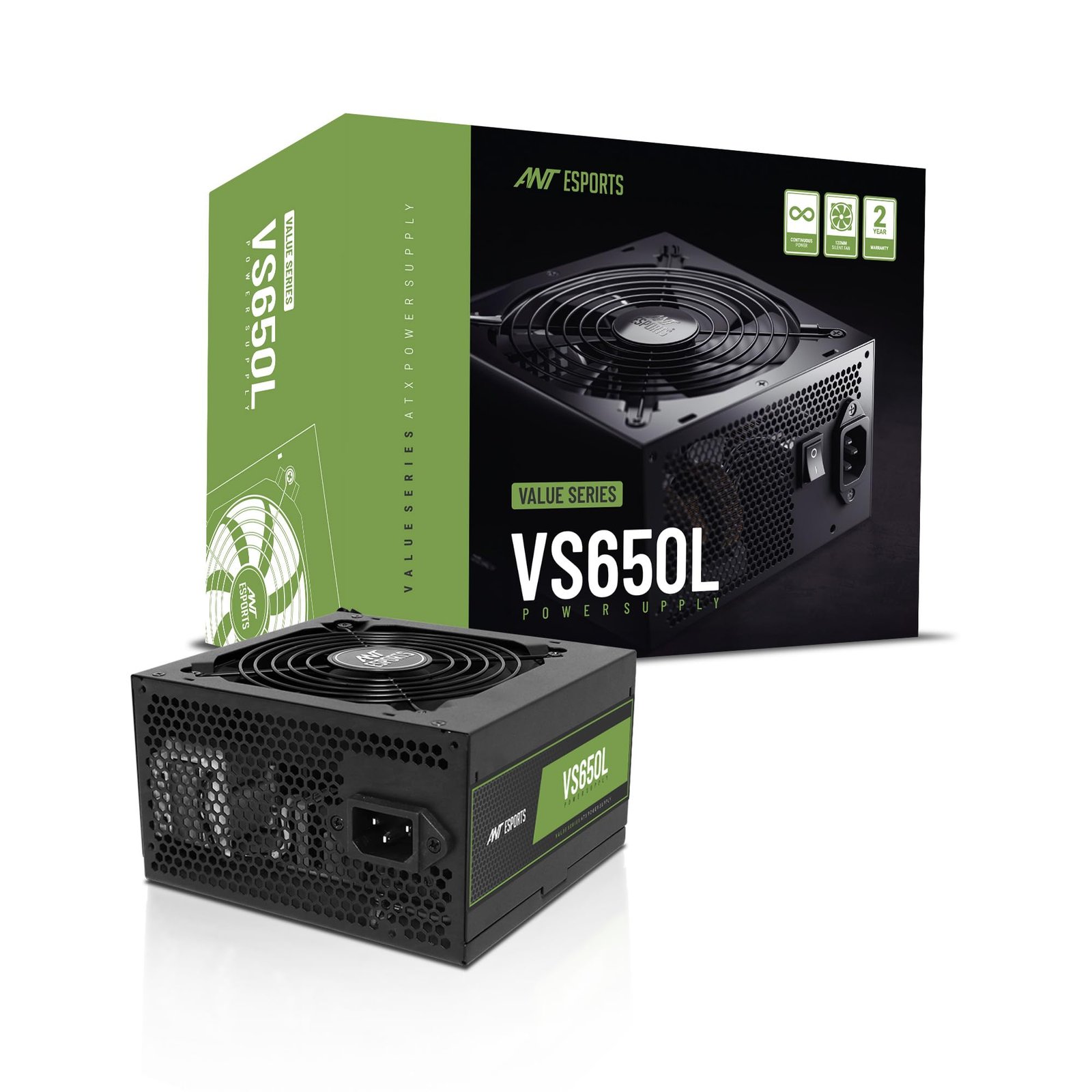 Ant Esports VS650L Non Modular High Efficiency Gaming Power Supply/PSU with 120mm Hydraulic Low-Noise Fan for Efficient Heat Dissipation