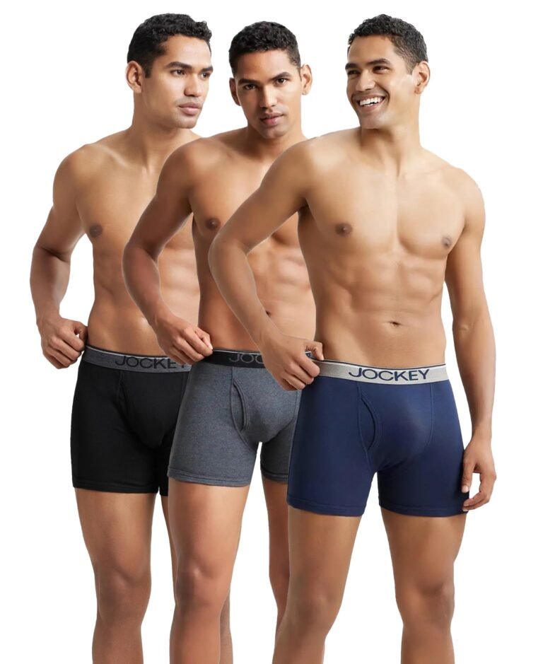 Jockey 8009 Men Super Combed Cotton Rib Solid Boxer Brief with Ultrasoft and Durable Waistband_(Pack of 3)