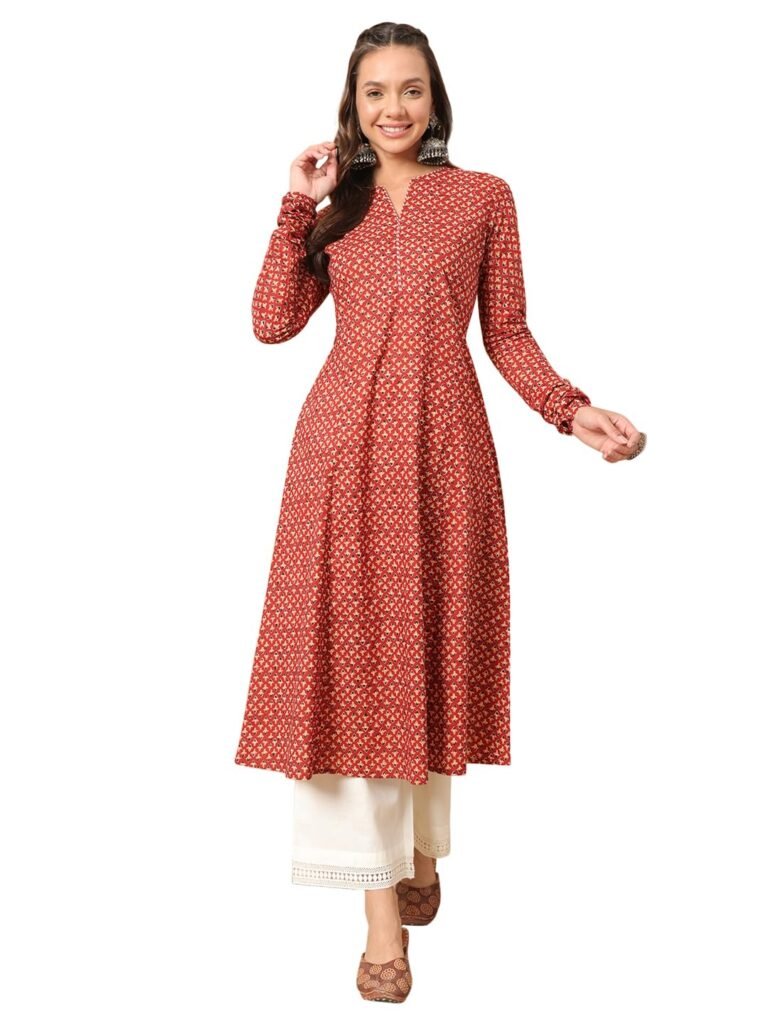 FIORRA Womens Cotton Regular Fit Floral Printed A-Line Kurta