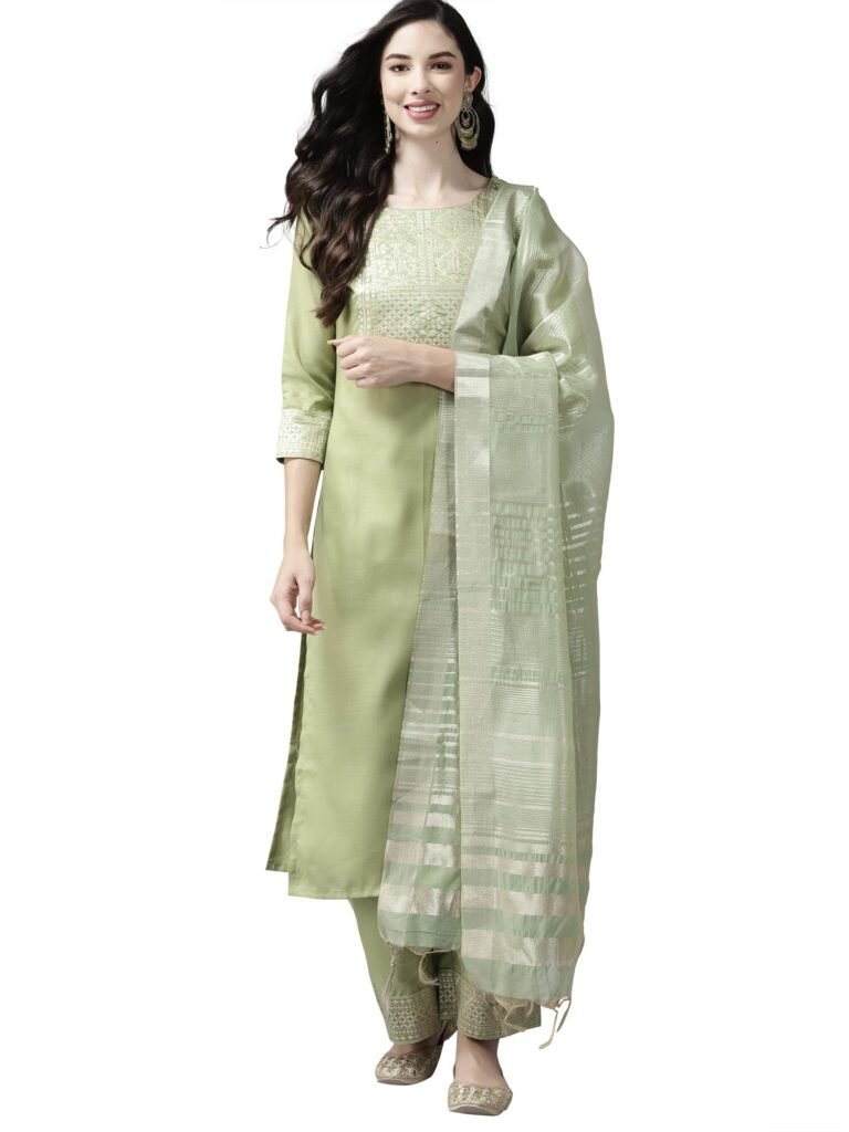 INDO ERA Women’s Straight Cotton Kurta Palazzo with Dupatta Set | Cotton kurta sets for women
