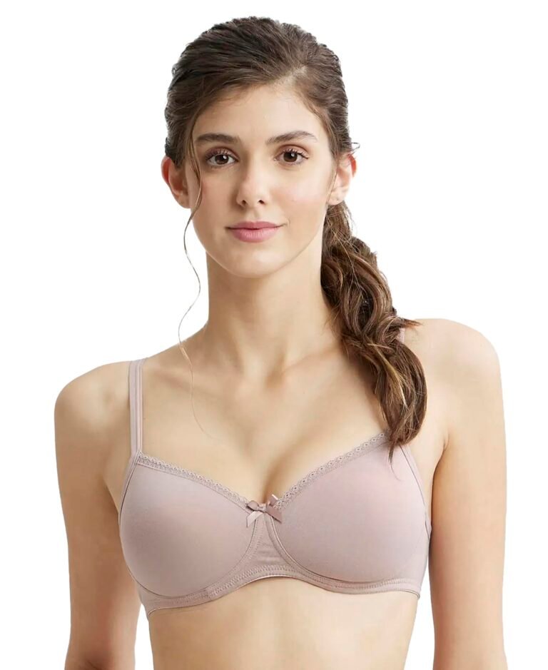 Jockey 1723 Women Wirefree Padded Super Combed Cotton Elastane Stretch Medium Coverage T-Shirt Bra with Lace Styling