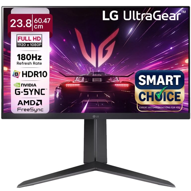 LG 24GS65F Smartchoice 60.47cm (23.8Inch) Ultragear FHD (1920×1080) IPS Gaming Monitor, 180Hz, 1ms, NVIDIA G-SYNC Compatible, AMD FreeSync, DP, HDMI, Tilt/Height/Pivot Adjustable, Anti-Glare (Black)