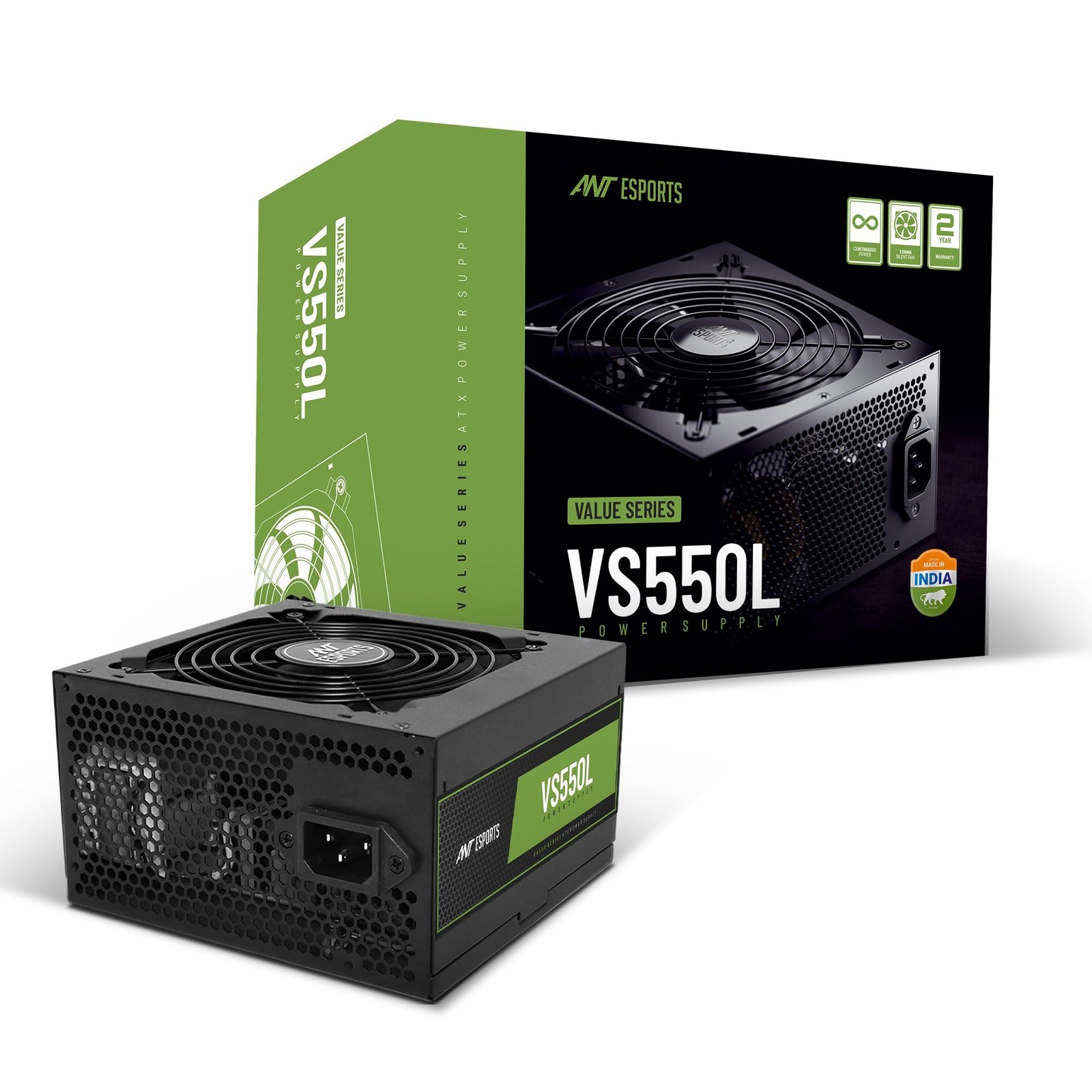 Ant Esports VS550L Non Modular High Efficiency Gaming Power Supply/PSU with 120mm Hydraulic Low-Noise Fan for Efficient Heat Dissipation