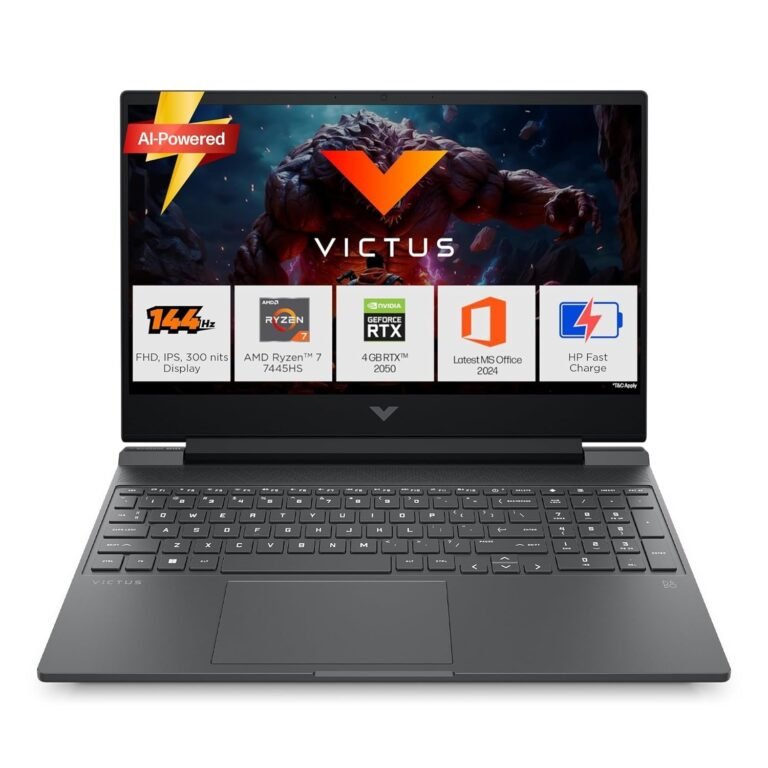HP Victus, AMD Ryzen 7 7445HS, 4GB RTX 2050, 16GB DDR5(Upgradable) 512GB SSD, FHD, 144Hz, 300 nits, IPS, 15.6”/39.6cm, Win11, M365* Office24, Mica Silver, 2.29kg, fb3123AX, Backlit, Gaming Laptop