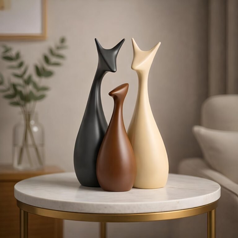 Xtore® Home Decor Lucky Deer Family Matte Finish Ceramic Figures – (Set of 3, Matte Brown)