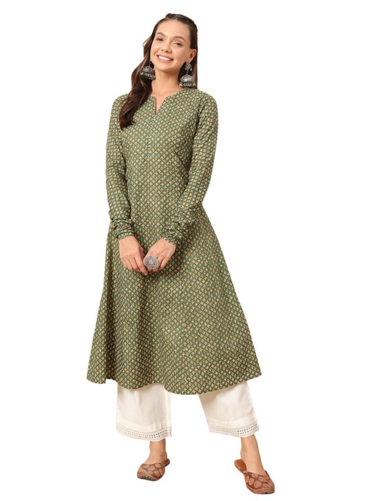 FIORRA Womens Cotton Regular Fit Floral Printed A-Line Kurta