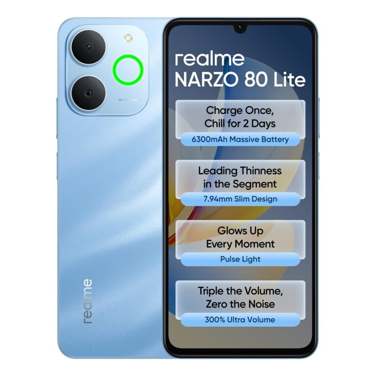 realme narzo 80 Lite (See Blue,4GB+64GB) 2026 | 6300mAh Segment’s Biggest Battery | 7.94mm Slim Design | 300% Ultra Volume | Pulse Light: 9 Colors, 5 Glow Modes | Ai Assist