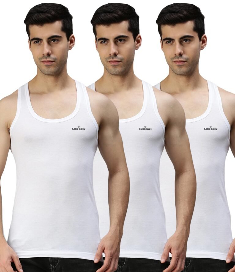 Lux Cozi Men’s White Round Neck Sleeveless Cotton Vest (Pack of 3)
