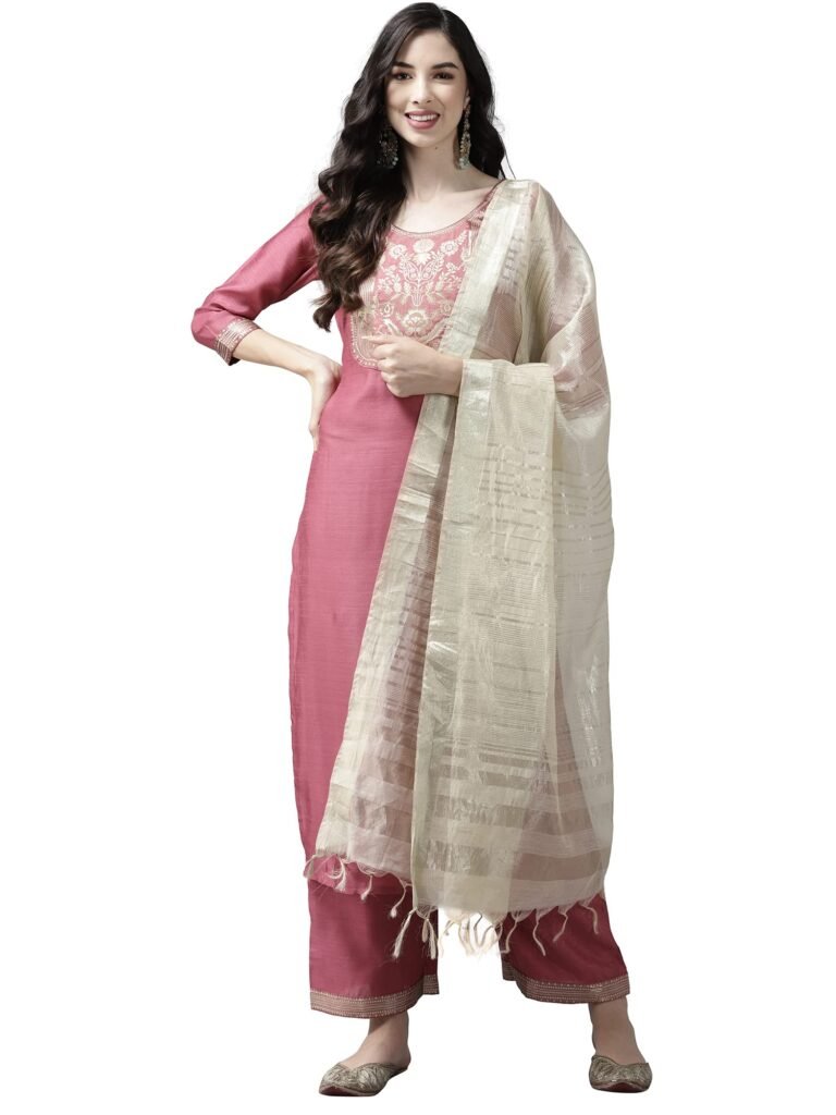 INDO ERA Women’s Straight Cotton Kurta Palazzo with Dupatta Set | Cotton kurta sets for women