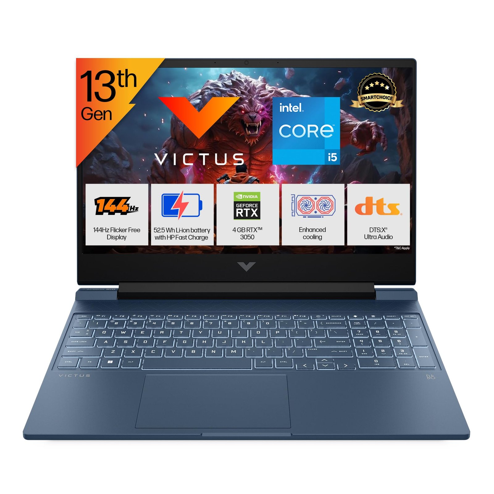 HP Smartchoice Victus, 13th Gen Intel Core i5-13420H, 4GB RTX 3050,16GB (Upgradeable) 512GB SSD, 144Hz, 300nits, 15.6’’/39.6cm, Win11, Office24, Blue, 2.3kg, fa2190/91tx, Xbox Gamepass*, Gaming Laptop
