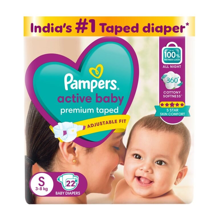 Pampers Active baby Tape Style baby Diapers, Small (S), 22 pcs, 3-8kg, Adjustable Fit with 5 Star Skin Protection Diapers, 1 count