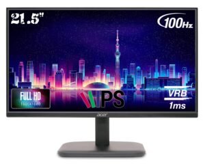 Acer EK220Q Ebi 21.5 Inch IPS Full HD (1920×1080) Backlit LED LCD Monitor I 1 MS VRB, 100Hz Refresh I 250 Nits I 99% SRGB I HDMI & VGA Ports with HDMI Cable I AMD Free Sync I Eye Care Features (Black)