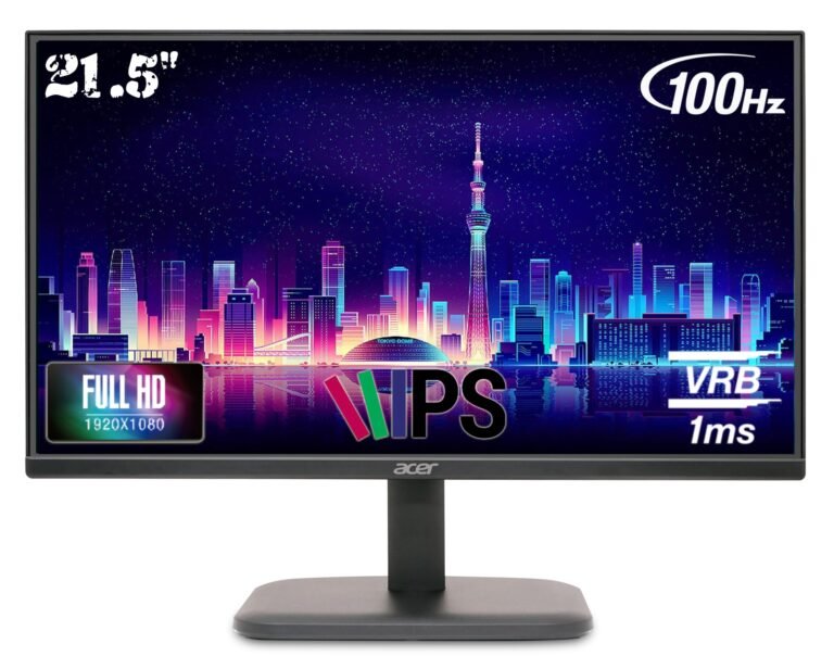 Acer EK220Q Ebi 21.5 Inch IPS Full HD (1920×1080) Backlit LED LCD Monitor I 1 MS VRB, 100Hz Refresh I 250 Nits I 99% SRGB I HDMI & VGA Ports with HDMI Cable I AMD Free Sync I Eye Care Features (Black)