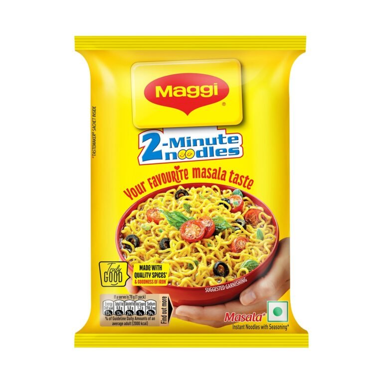 MAGGI 2-Minute Instant Noodles, Favourite Masala Taste, Masala Noodles With Goodness Of Iron, Made With Choicest Quality Spices, 70g/72g/75g Pouch (weight may vary)
