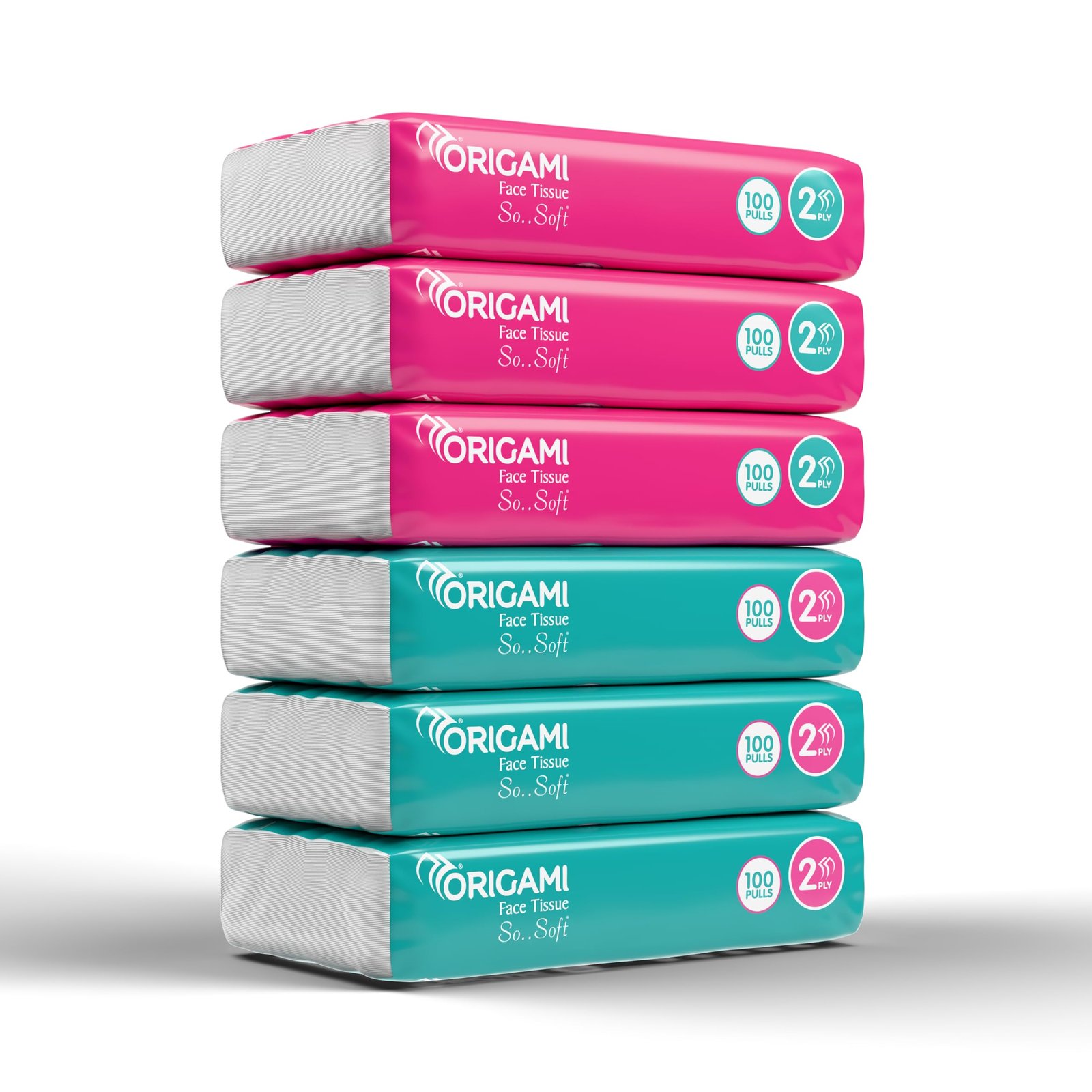 Origami So Soft 2 Ply Facial Tissue Pack | Ultra Soft, Skin Friendly & Highly Absorbent Face Tissues | Multipurpose Car, Home & Office Use | Pack of 6 (100 Pulls Per Pouch, 600 Sheets)