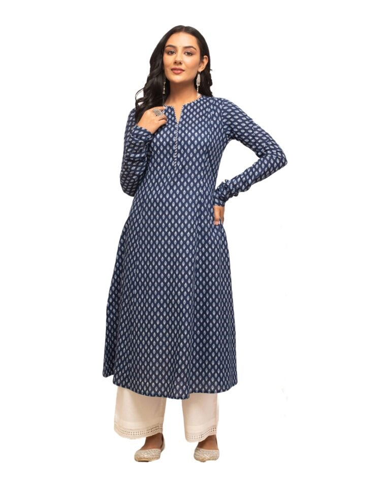 FIORRA Womens Cotton Regular Fit Floral Printed A-Line Kurta