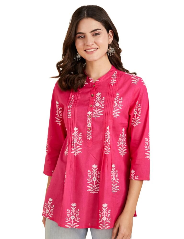 Amazon Brand – Myx Women Cotton Printed A-line Short Kurti (Available in Plus Sizes)