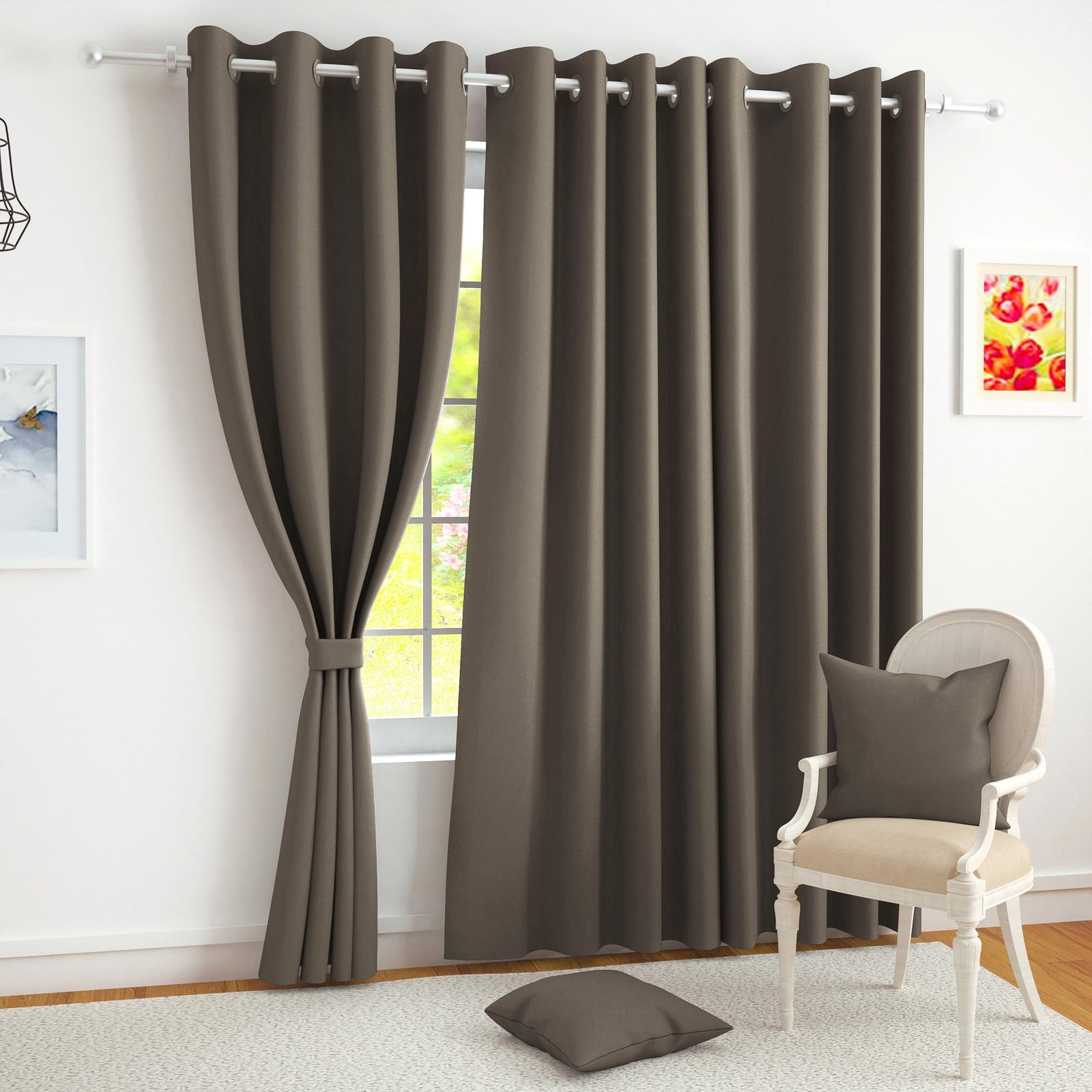 Story@Home 100% True Blackout Semi Long Door Curtains 8 Feet Set of 2 | Solid Design |Room Darkening Curtain | Thermal Insulated Curtains for Living Room, Bedroom | (116 X 242 Cm, Tan Beige)