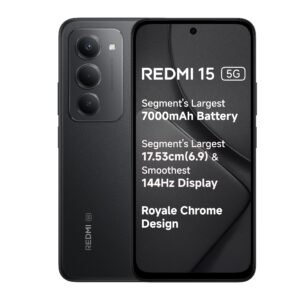 Redmi 15 5G Midnight Black 8GB + 256GB | Segment’s Largest 7000mAhA Battery | Segment’s Largest Display 17.53cm(6.9) Up to 144Hz | Snapdragon 6s Gen 3 | 18W Reverse Charging | 50MP AI Dual Camera