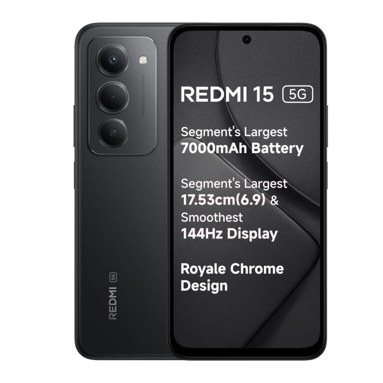 Redmi 15 5G Midnight Black 8GB + 256GB | Segment’s Largest 7000mAhA Battery | Segment’s Largest Display 17.53cm(6.9) Up to 144Hz | Snapdragon 6s Gen 3 | 18W Reverse Charging | 50MP AI Dual Camera