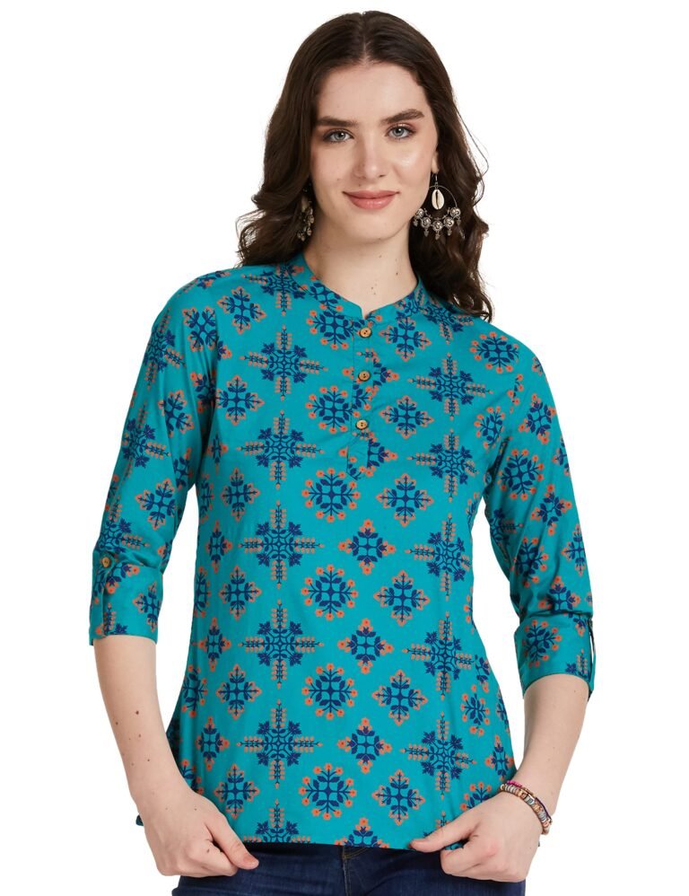 Amazon Brand – Myx Women Printed Regular Cotton Short Kurti (Available in Plus Sizes)