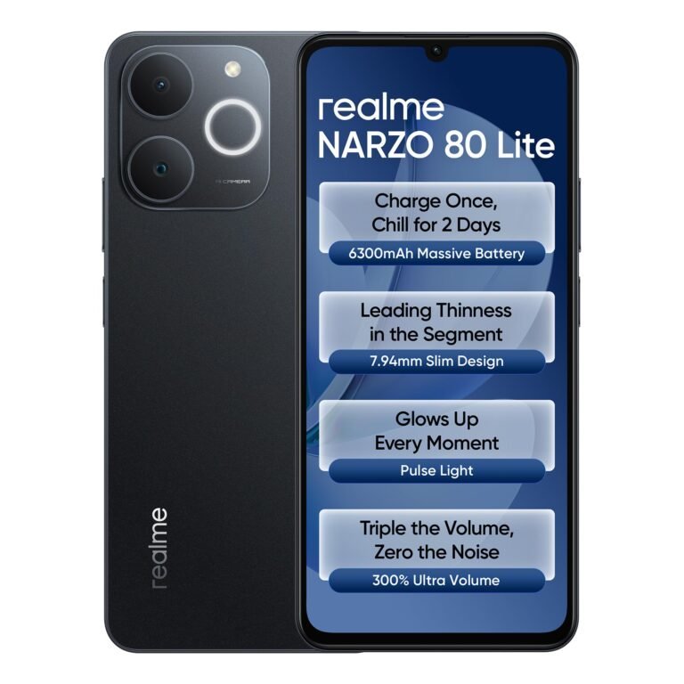 realme NARZO 80 Lite 4G (Obsidian Black 2026, 4GB+64GB) | 6300mAh Segment’s Biggest Battery | 7.94mm Slim Design | 300% Ultra Volume | Pulse Light: 9 Colors, 5 Glow Modes | Ai Assist