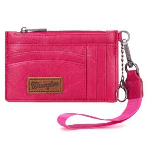 Montana West X Wrangler RFID Card Holder Slim Credit Card Wallet Womens Keychain Wallet with Wristlet Strap, A-Hot Pink, 5.71 inches x 3.74 inches x 0.39 inches, Western