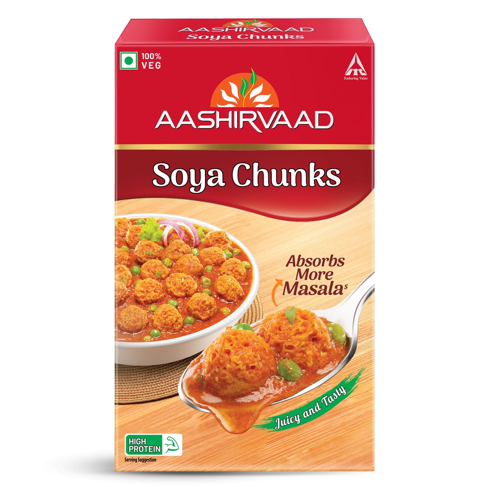 Aashirvaad Soya Chunks, 100% Veg, Absorbs More Masala, Juicy & Tasty, High Protein, 200g Pack