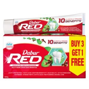 Dabur Red 600g (150g x 4, Pack of 4) Toothpaste – India’s No.1 Ayurvedic Paste, Provides Protection Plaque Removal, Toothache, Yellow Teeth, Bad Breath-