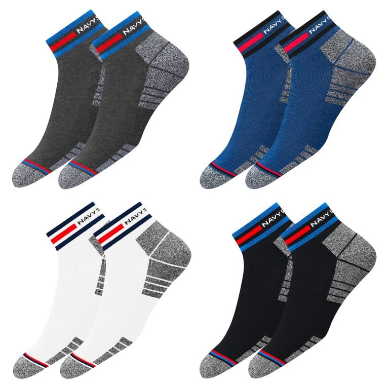 NAVYSPORT Originals Unisex Casual Cushion Cotton Ankle Socks, Assorted Combo, Pack of 4, Free Size