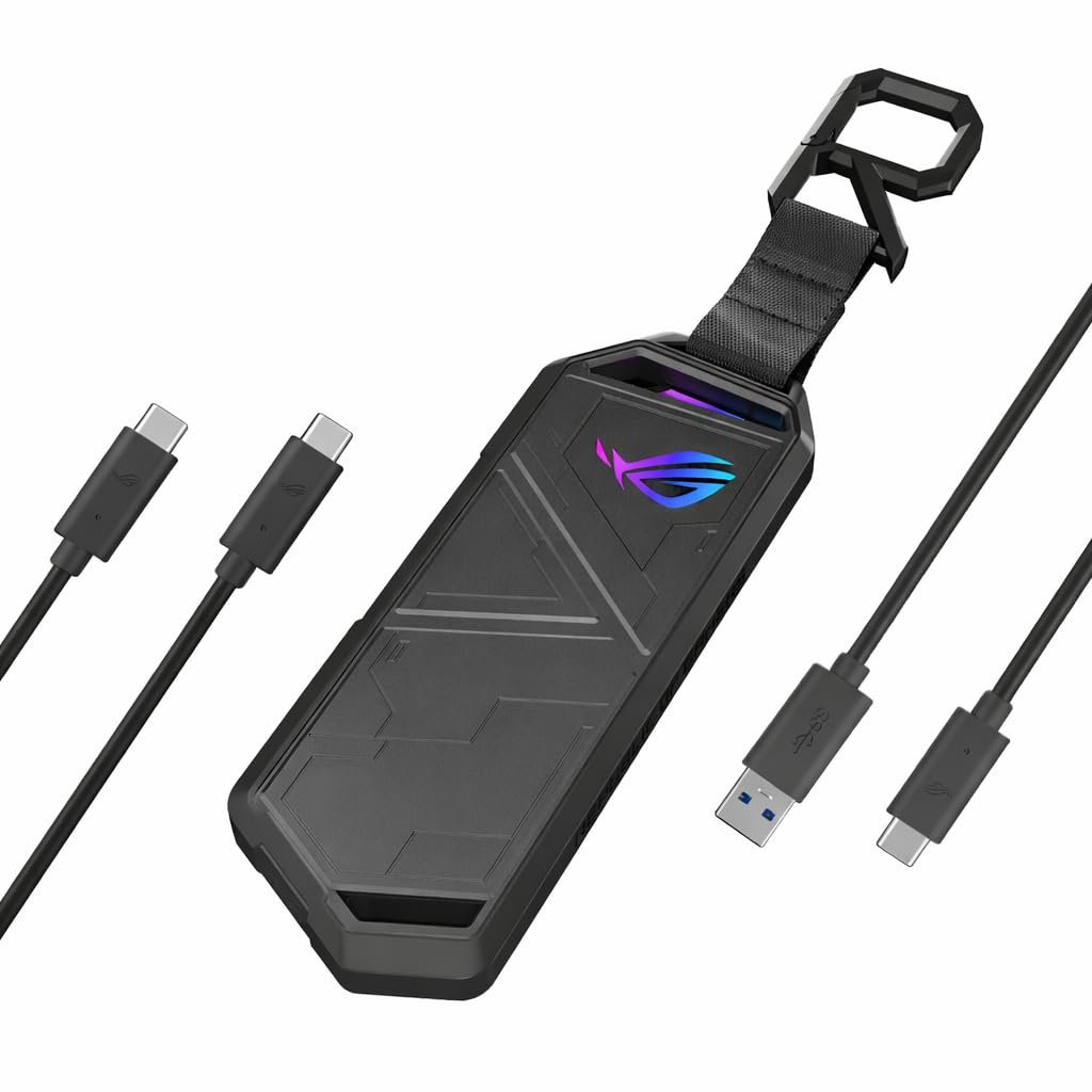 ASUS ROG Strix Arion Aluminum Alloy M.2 NVMe External SSD Holder Portable Enclosure Case, USB 3.2 Gen 2 Type-C (10 Gbps), USB-C to C and USB-C to A Cables, Fits PCIe 2280/2260/2242/2230 M Key/B+M Key