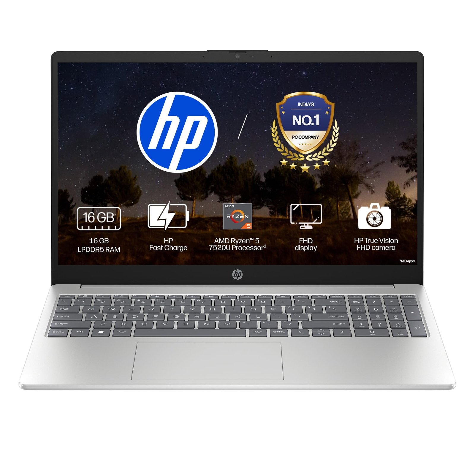 HP 15, AMD Ryzen 5 7520U (16GB DDR4, 512GB SSD) FHD, Anti-Glare, Micro-Edge, 15.6”/39.6cm, Win11, M365 Basic(1yr), Offic24, Silver,1.59kg, fc0806AU, FHD Camera w/Privacy Shutter, Backlit Laptop